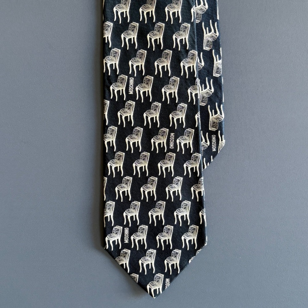 Vintage Moschino Chairs Necktie | Blue White |‎ 100% Silk Made in Italy